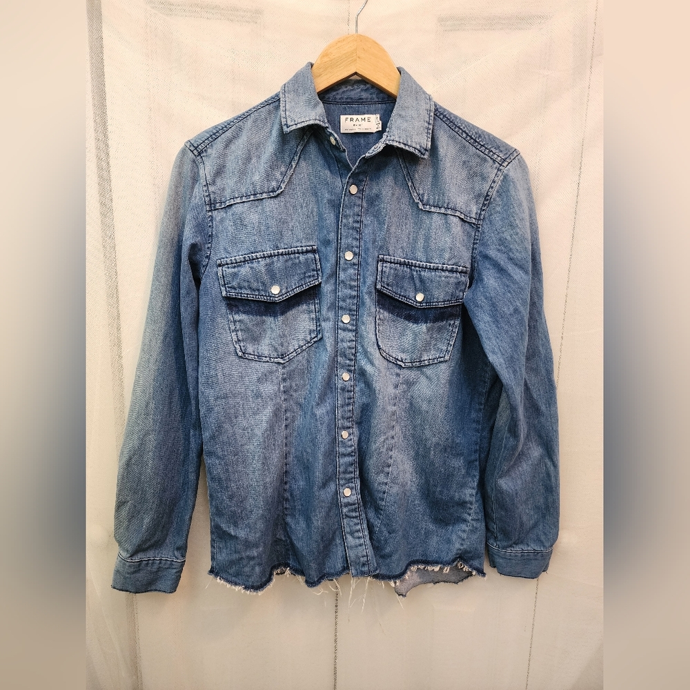 Frame Long Sleeve Distressed Denimn Shirt